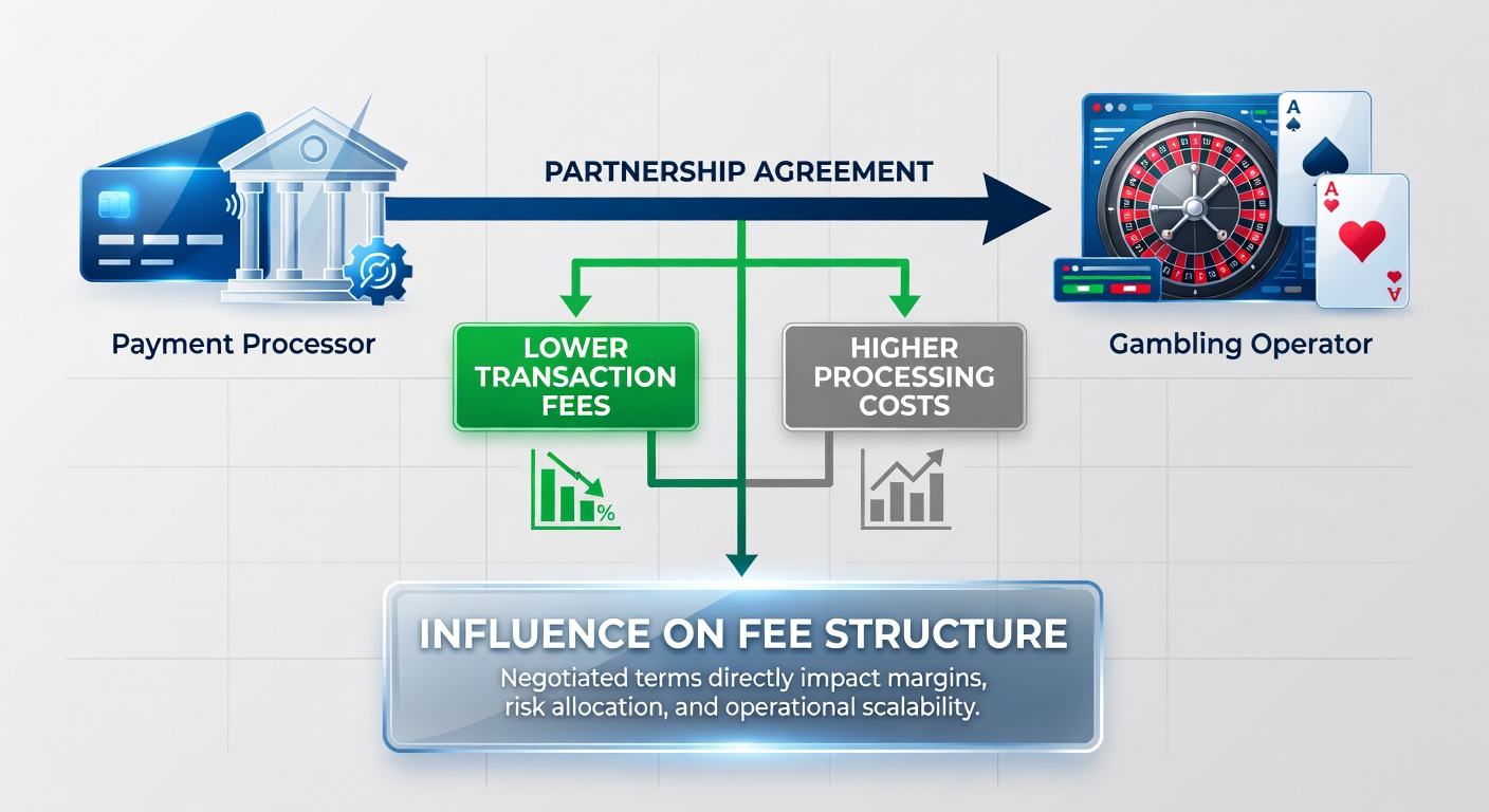 Detailed view of contract documents and financial charts illustrating fee tiers and risk allocation between processors and operators