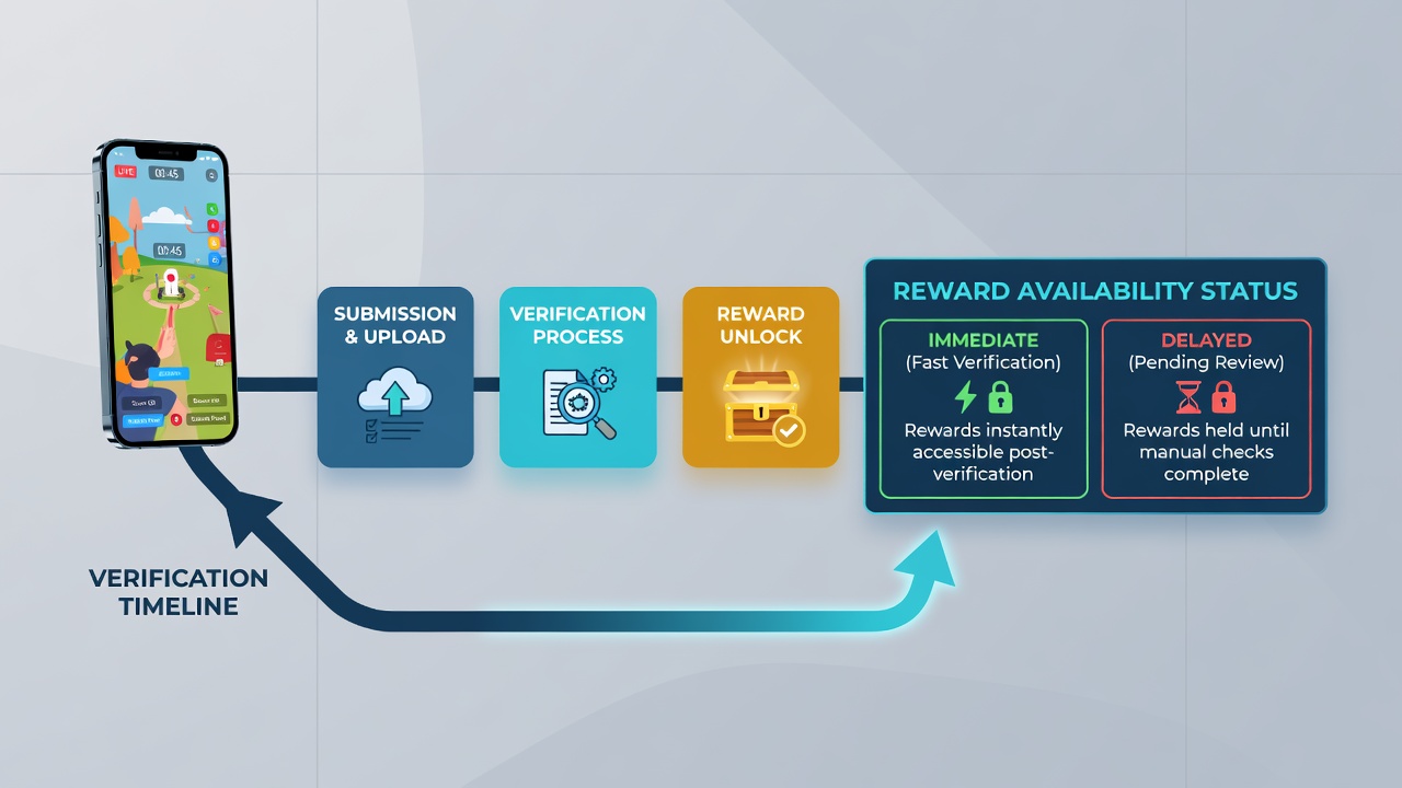 Mobile app dashboard highlighting pending reward status tied to verification progress
